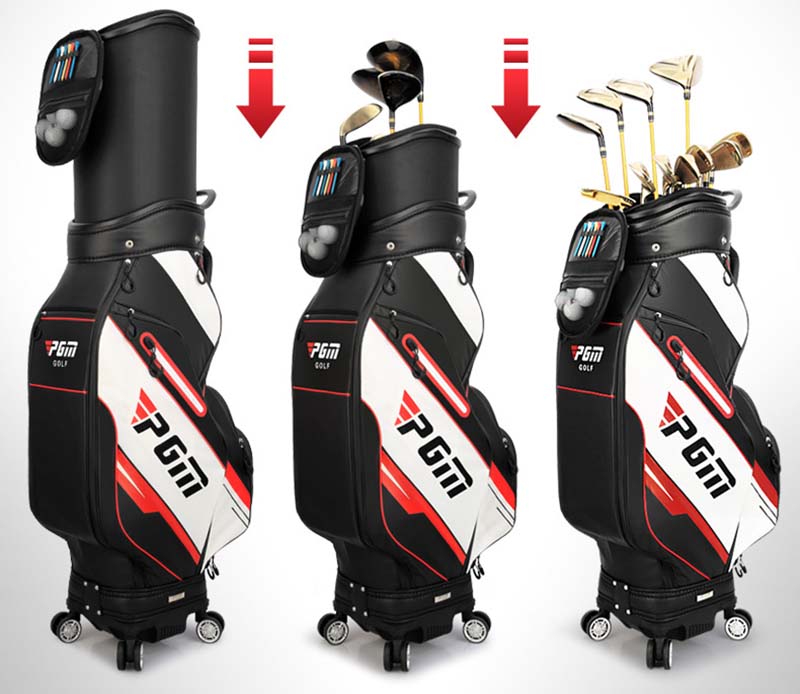 Túi golf được thiết kế thêm bánh xe giúp golfer di chuyển trên sân thuận tiện hơn