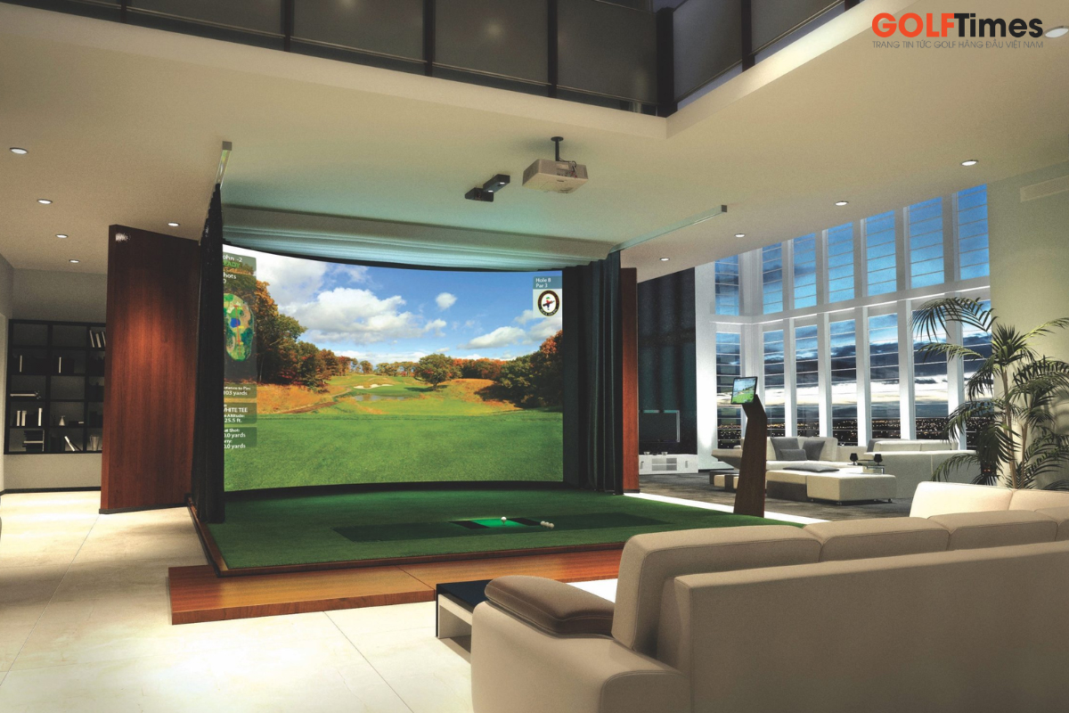 Với phòng golf 3D, du khách có thể trải nghiệm các cú đánh chân thật ngay tại khu nghỉ dưỡng